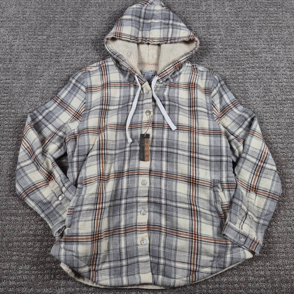 Carbon 2 Cobalt Jacket Womens L Weekend Jac-Shirt Flannel Sherpa Lined Hoodie